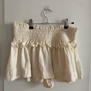 Cream Smocked Ruffle Shorts